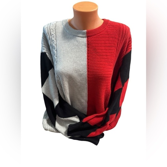 Hello Kitty Forever 21 Cable Knit Sweater HTF Colorblock Women’s Sz L Men’s M - Picture 1 of 9